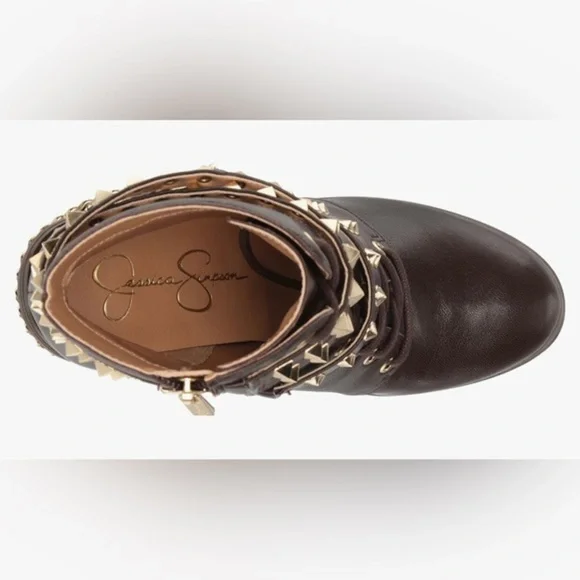 Jessica Simpson Lannoli brown lace up chain Studded Platform heeled boots size 9 - Picture 4 of 7